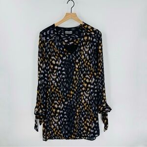 Equipment Femme Silk Tunic Dress Small Black Gold White Ikat Feather Size Small